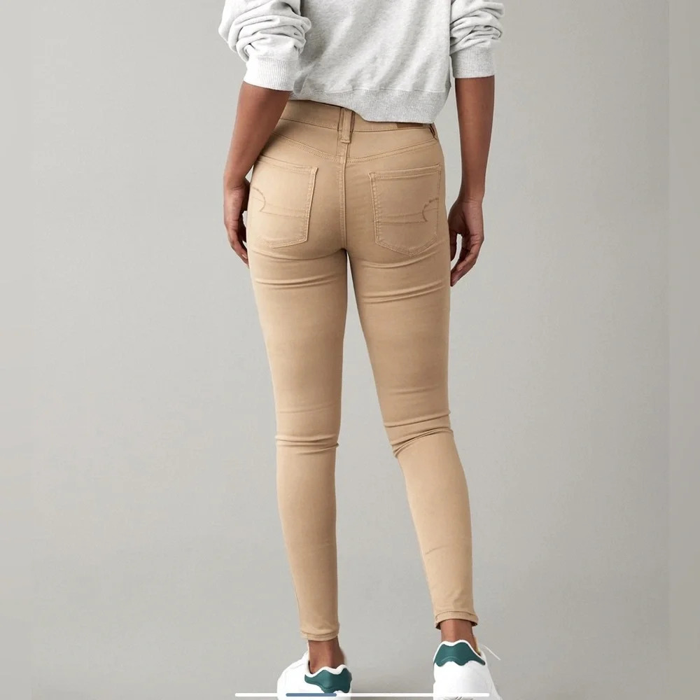 AE sz US 4 27W Hi-Rise jeggings stretch standard khaki NWT - Picture 2 of 9